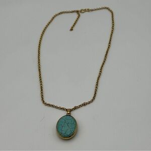 Vintage Style Gold Tone Turquoise Look Howlite Oval Pendant Necklace 17.5”